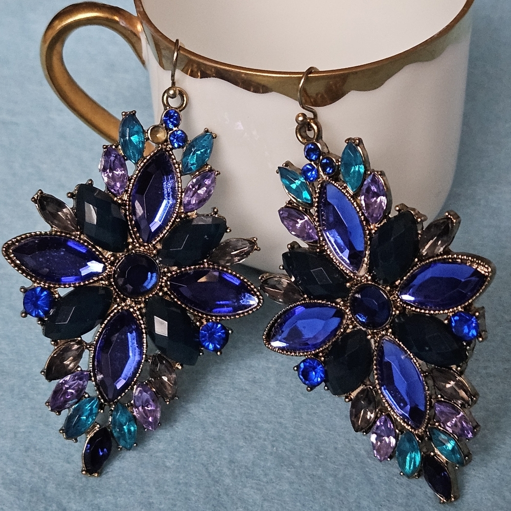 Oversized Multi-color Faceted Rhinestone Cluster Statement Drop Earrings 2.5"L